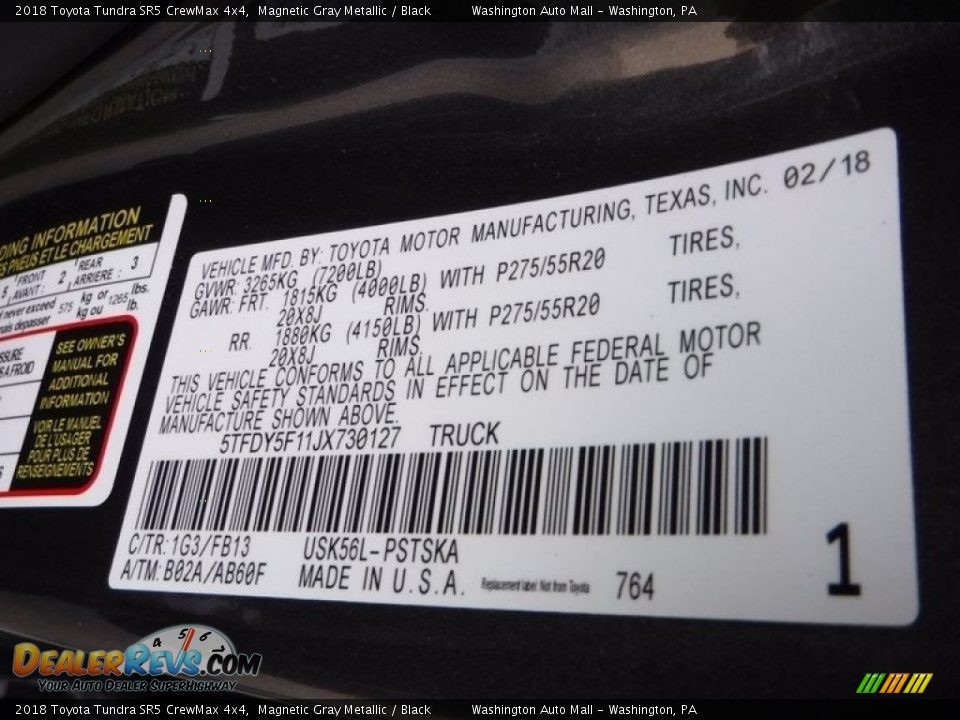 2018 Toyota Tundra SR5 CrewMax 4x4 Magnetic Gray Metallic / Black Photo #34
