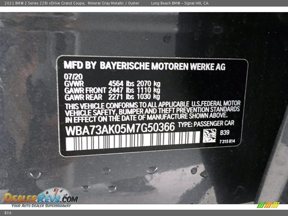 BMW Color Code B39 Mineral Gray Metallic