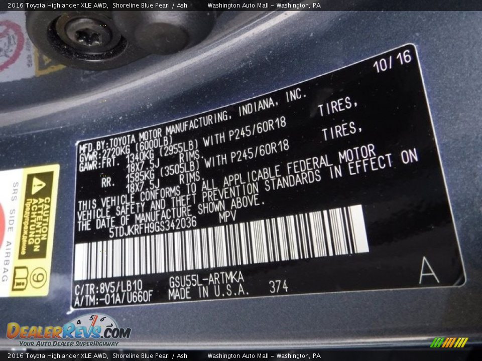 2016 Toyota Highlander XLE AWD Shoreline Blue Pearl / Ash Photo #29