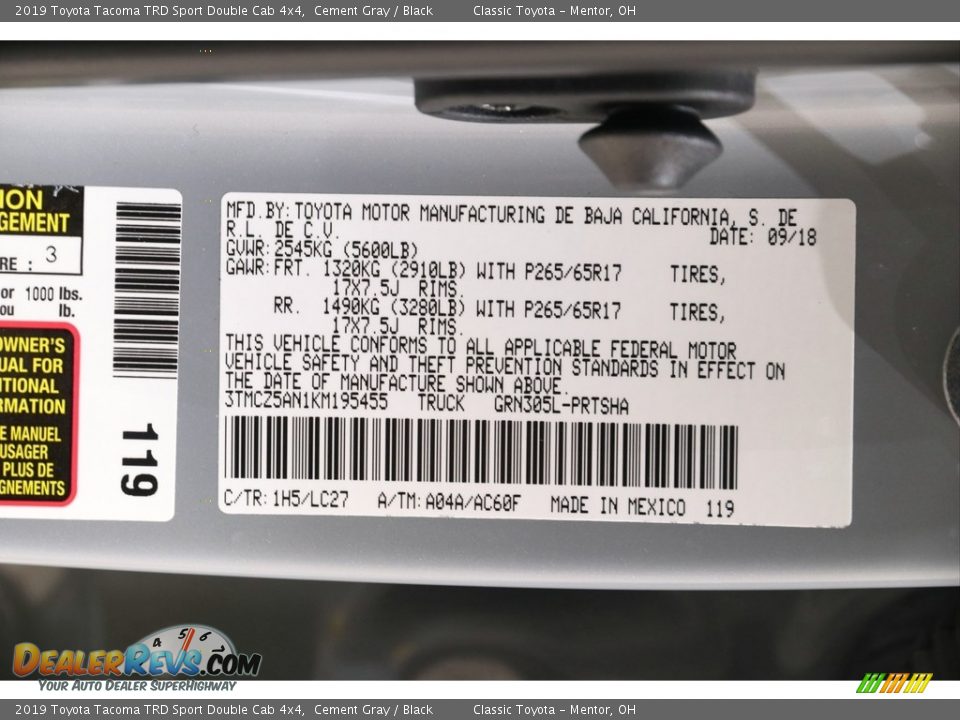 2019 Toyota Tacoma TRD Sport Double Cab 4x4 Cement Gray / Black Photo #22