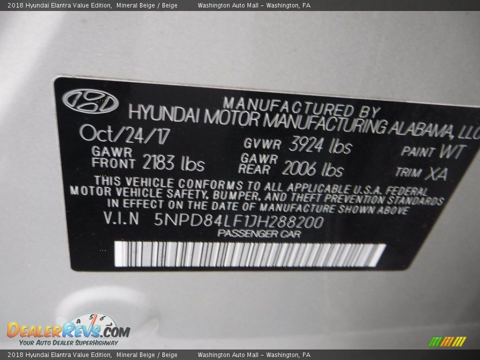 2018 Hyundai Elantra Value Edition Mineral Beige / Beige Photo #29