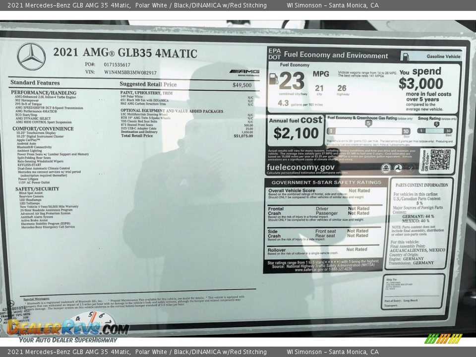 2021 Mercedes-Benz GLB AMG 35 4Matic Window Sticker Photo #10