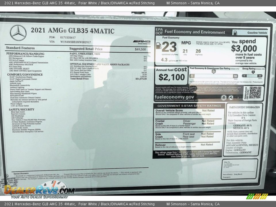 2021 Mercedes-Benz GLB AMG 35 4Matic Window Sticker Photo #10