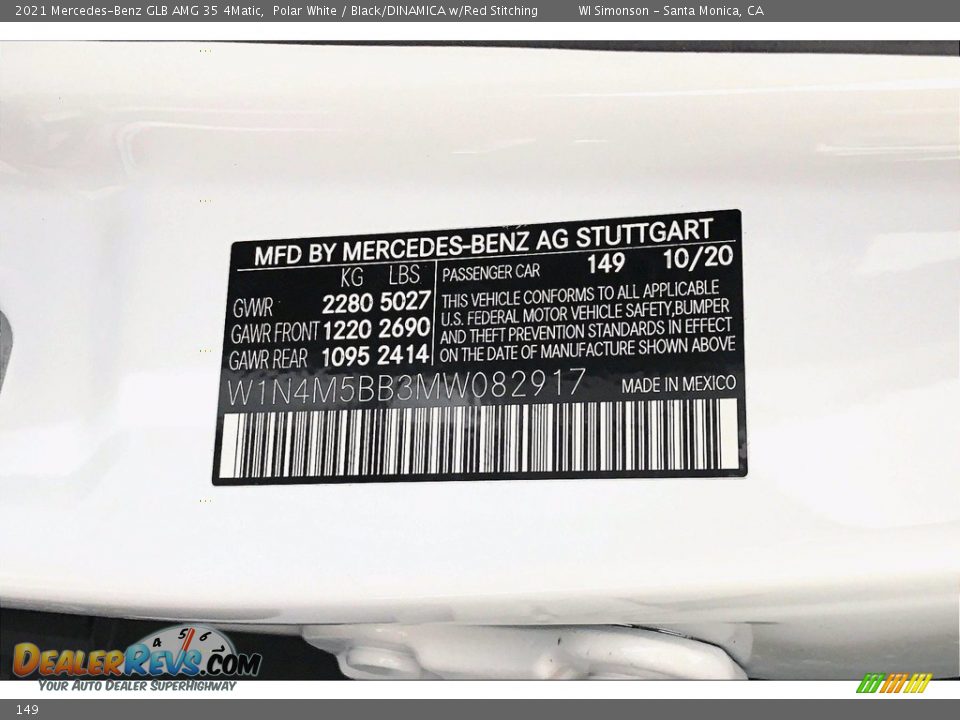 Mercedes-Benz Color Code 149 Polar White