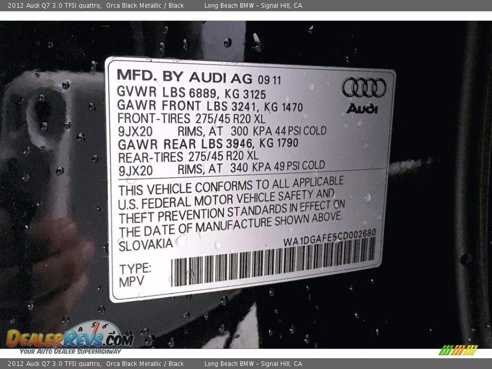 2012 Audi Q7 3.0 TFSI quattro Orca Black Metallic / Black Photo #36
