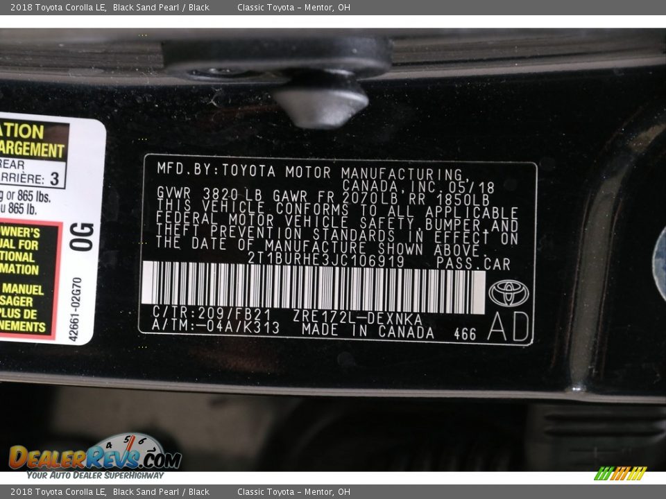 2018 Toyota Corolla LE Black Sand Pearl / Black Photo #19