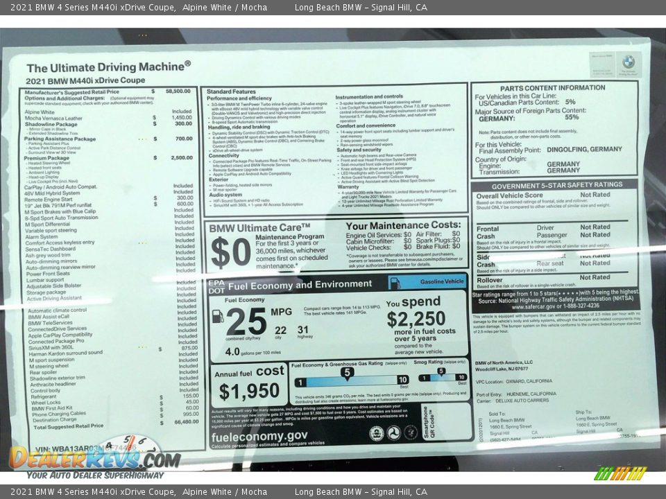 2021 BMW 4 Series M440i xDrive Coupe Window Sticker Photo #17