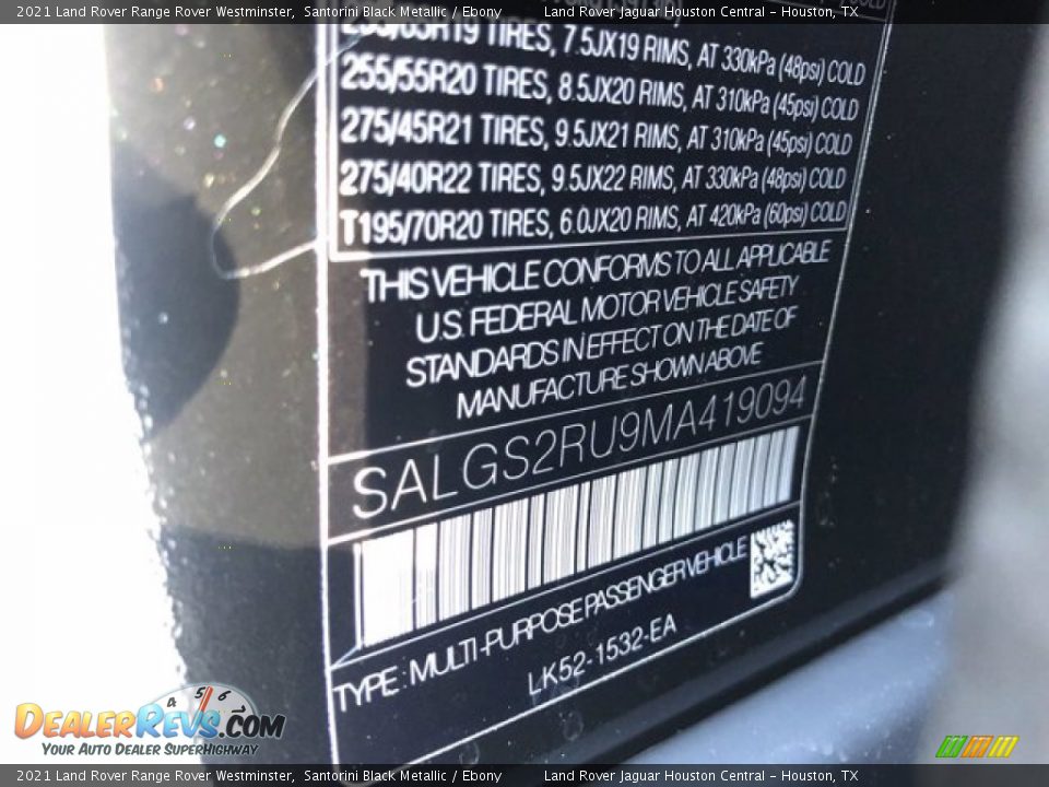 2021 Land Rover Range Rover Westminster Santorini Black Metallic / Ebony Photo #35