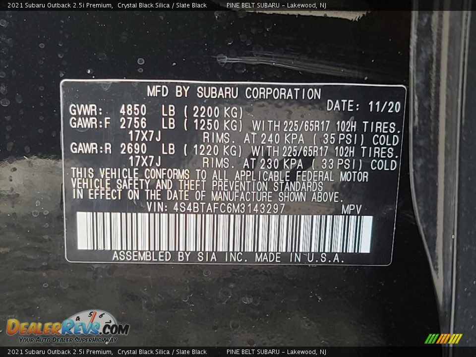 2021 Subaru Outback 2.5i Premium Crystal Black Silica / Slate Black Photo #14