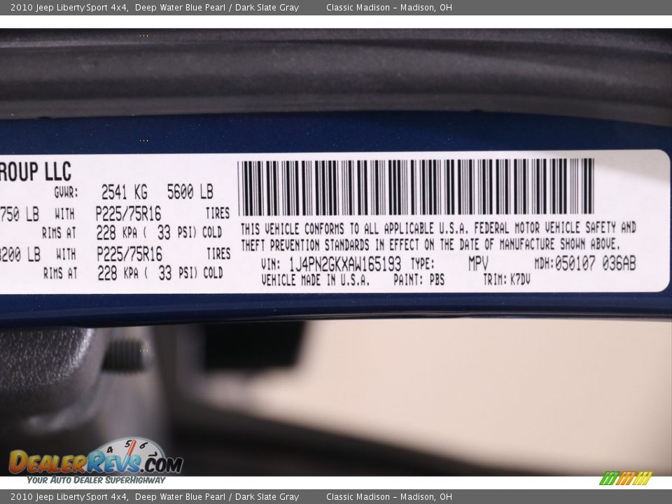 2010 Jeep Liberty Sport 4x4 Deep Water Blue Pearl / Dark Slate Gray Photo #17