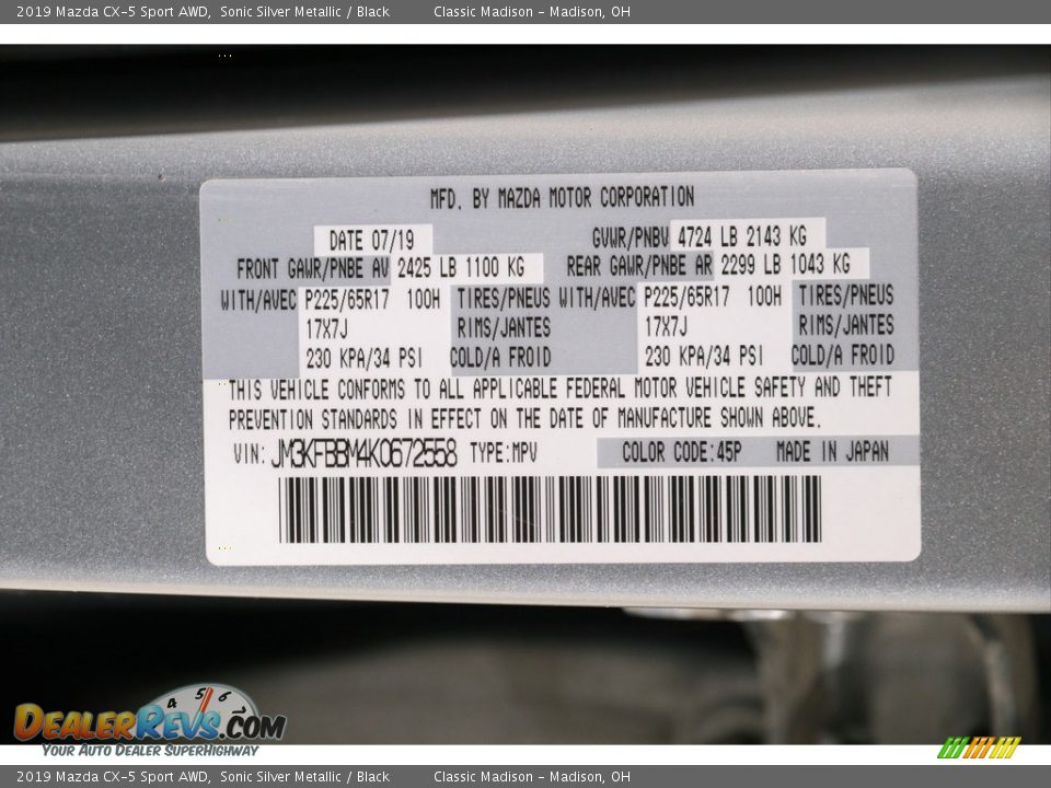 2019 Mazda CX-5 Sport AWD Sonic Silver Metallic / Black Photo #20