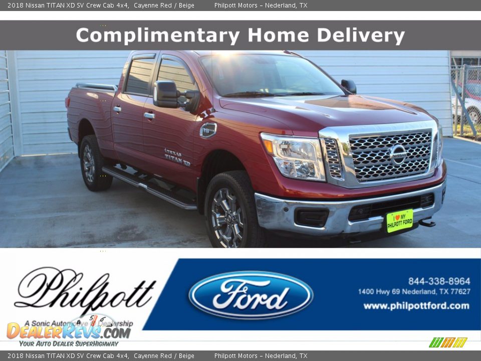 2018 Nissan TITAN XD SV Crew Cab 4x4 Cayenne Red / Beige Photo #1