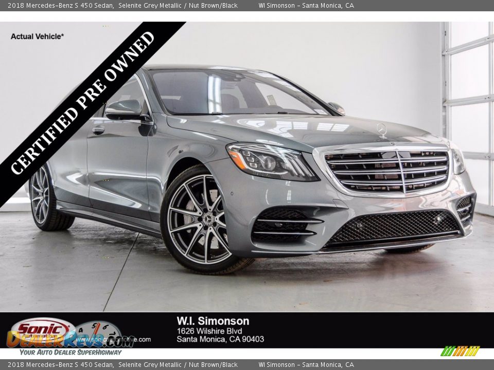 2018 Mercedes-Benz S 450 Sedan Selenite Grey Metallic / Nut Brown/Black Photo #1