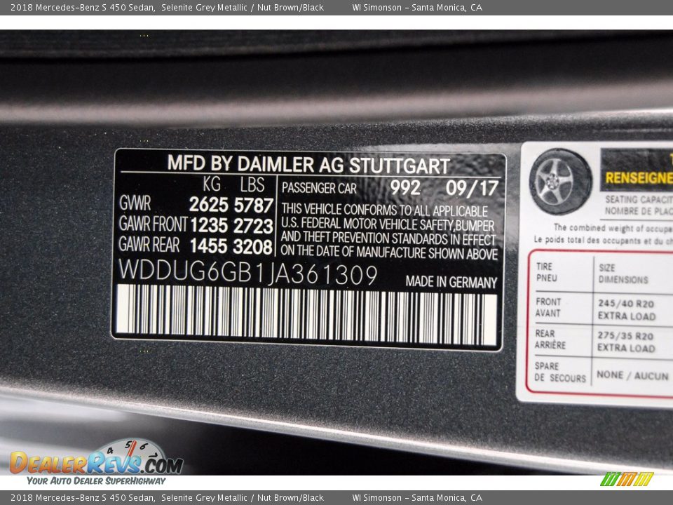2018 Mercedes-Benz S 450 Sedan Selenite Grey Metallic / Nut Brown/Black Photo #10