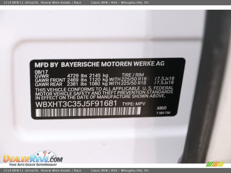 2018 BMW X1 xDrive28i Mineral White Metallic / Black Photo #36