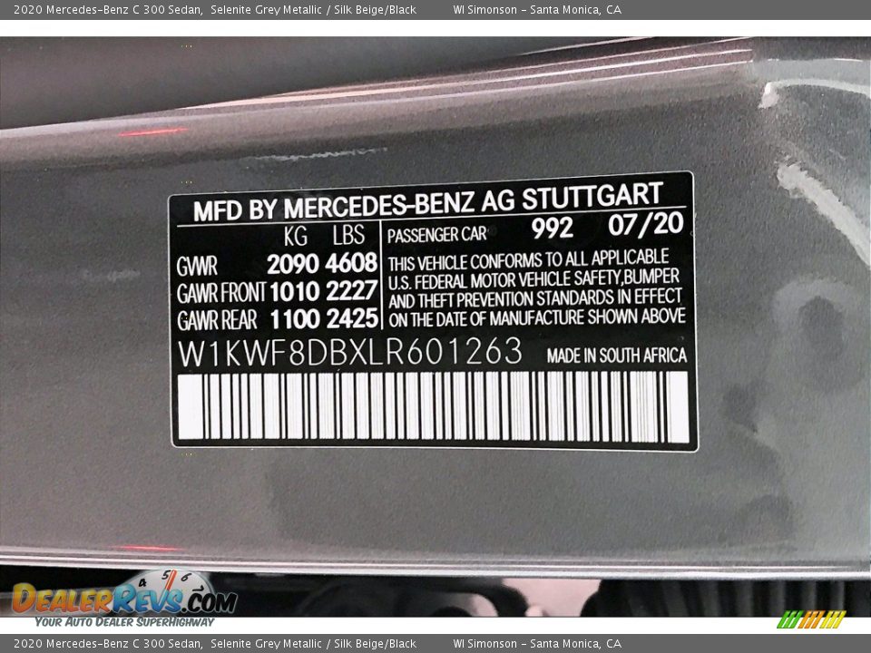 2020 Mercedes-Benz C 300 Sedan Selenite Grey Metallic / Silk Beige/Black Photo #11
