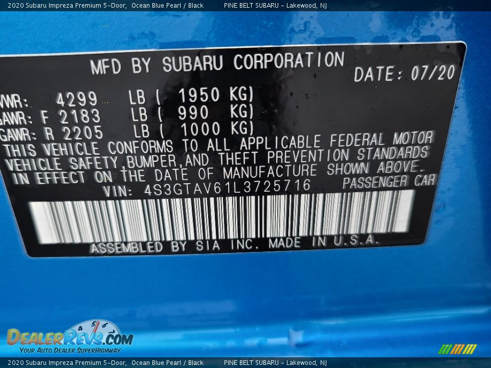 2020 Subaru Impreza Premium 5-Door Ocean Blue Pearl / Black Photo #36
