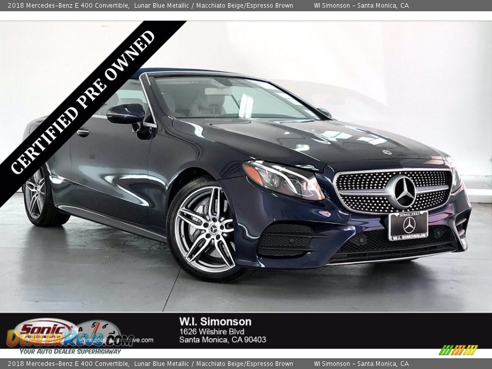 2018 Mercedes-Benz E 400 Convertible Lunar Blue Metallic / Macchiato Beige/Espresso Brown Photo #1