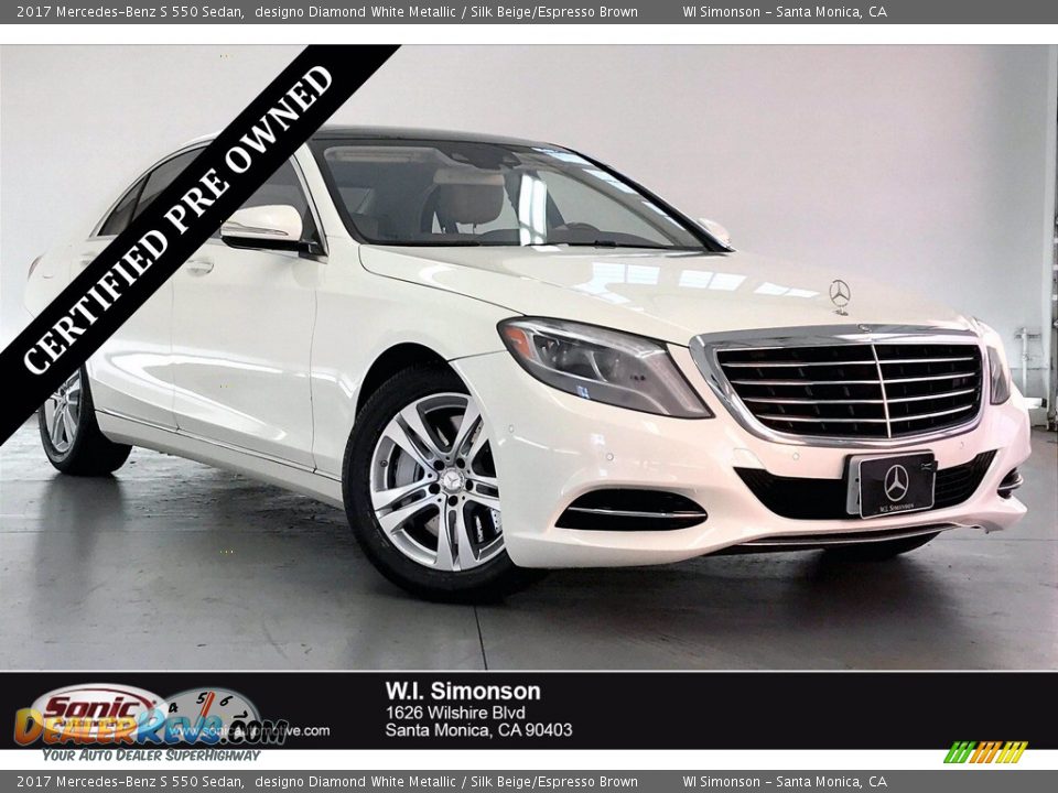 2017 Mercedes-Benz S 550 Sedan designo Diamond White Metallic / Silk Beige/Espresso Brown Photo #1