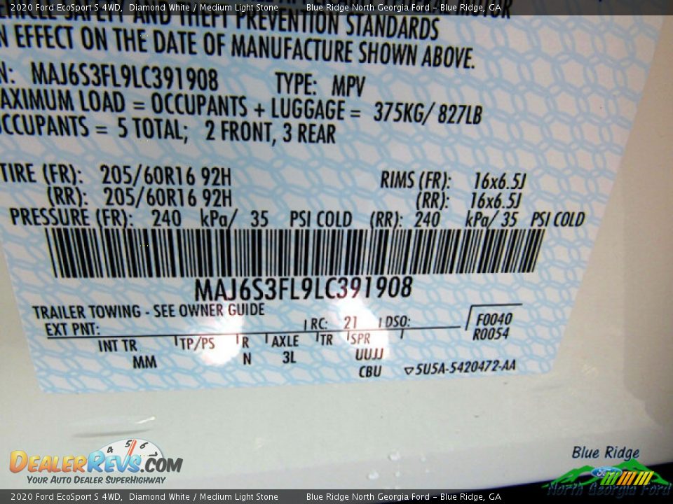 2020 Ford EcoSport S 4WD Diamond White / Medium Light Stone Photo #25