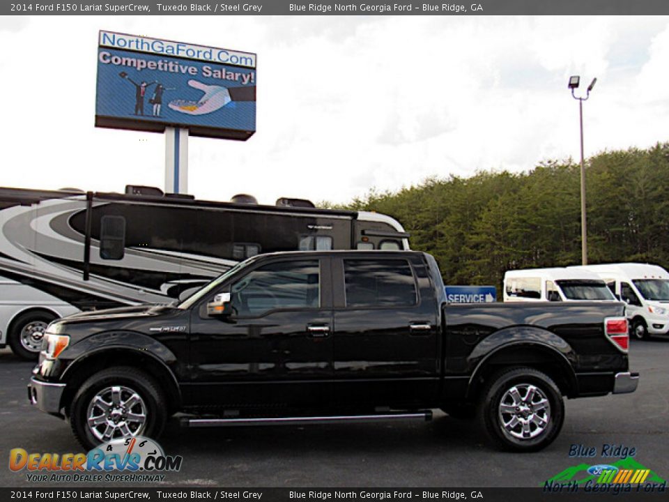 2014 Ford F150 Lariat SuperCrew Tuxedo Black / Steel Grey Photo #2