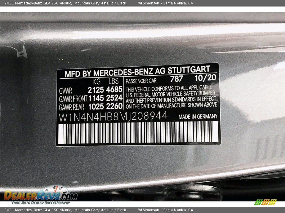 2021 Mercedes-Benz GLA 250 4Matic Mountain Grey Metallic / Black Photo #11