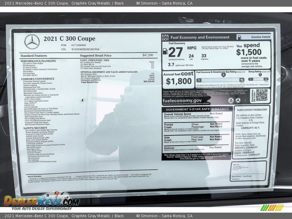 2021 Mercedes-Benz C 300 Coupe Graphite Gray Metallic / Black Photo #10