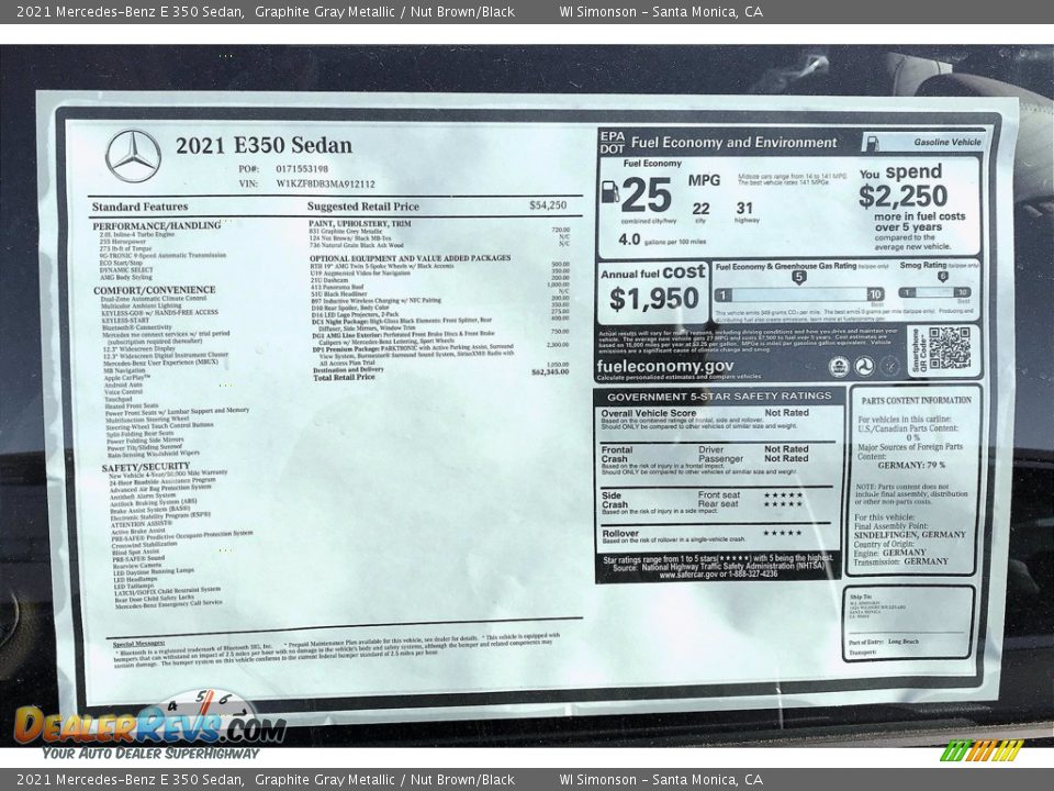 2021 Mercedes-Benz E 350 Sedan Graphite Gray Metallic / Nut Brown/Black Photo #10