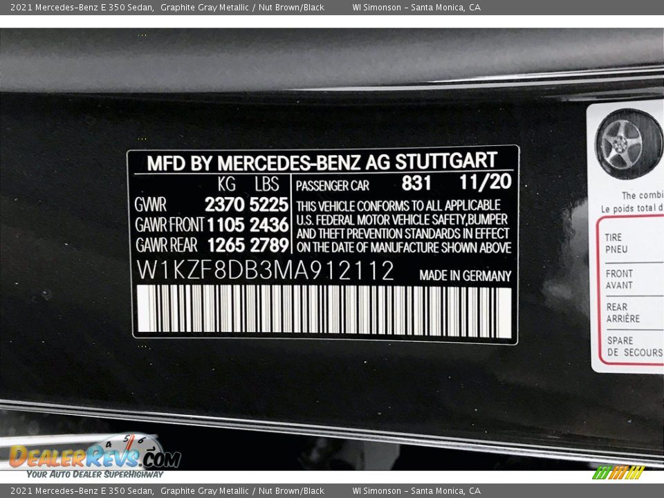 2021 Mercedes-Benz E 350 Sedan Graphite Gray Metallic / Nut Brown/Black Photo #11