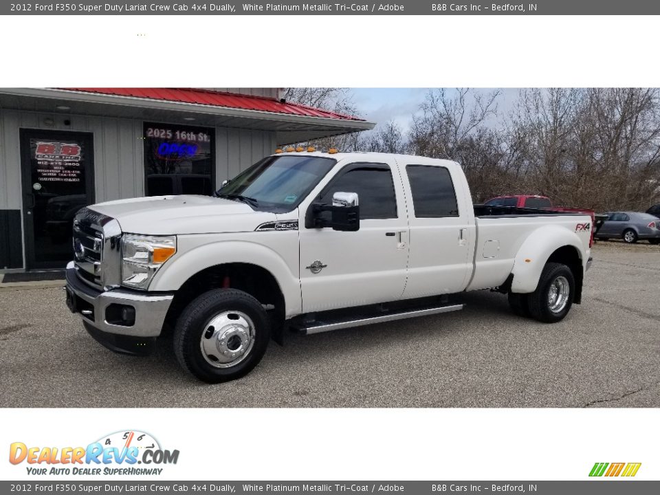 2012 Ford F350 Super Duty Lariat Crew Cab 4x4 Dually White Platinum Metallic Tri-Coat / Adobe Photo #1