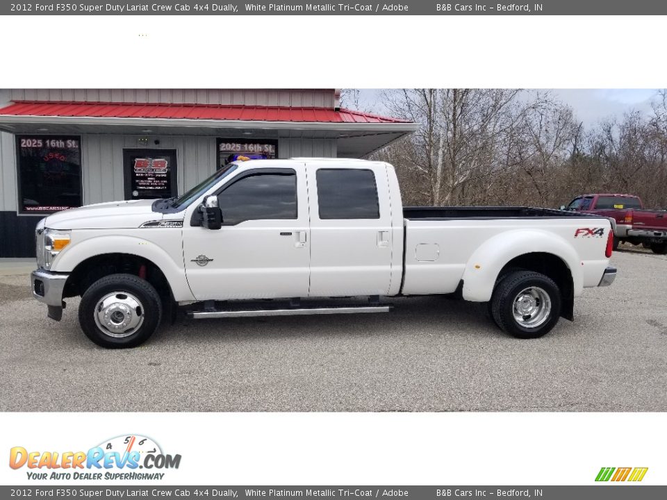 2012 Ford F350 Super Duty Lariat Crew Cab 4x4 Dually White Platinum Metallic Tri-Coat / Adobe Photo #2