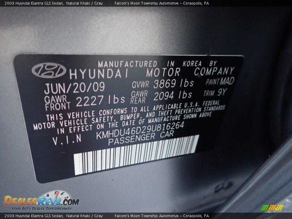 2009 Hyundai Elantra GLS Sedan Natural Khaki / Gray Photo #24