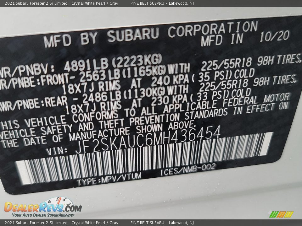 2021 Subaru Forester 2.5i Limited Crystal White Pearl / Gray Photo #14