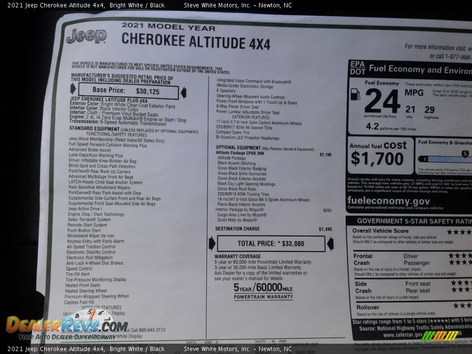 2021 Jeep Cherokee Altitude 4x4 Bright White / Black Photo #31
