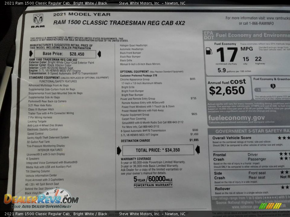 2021 Ram 1500 Classic Regular Cab Window Sticker Photo #23