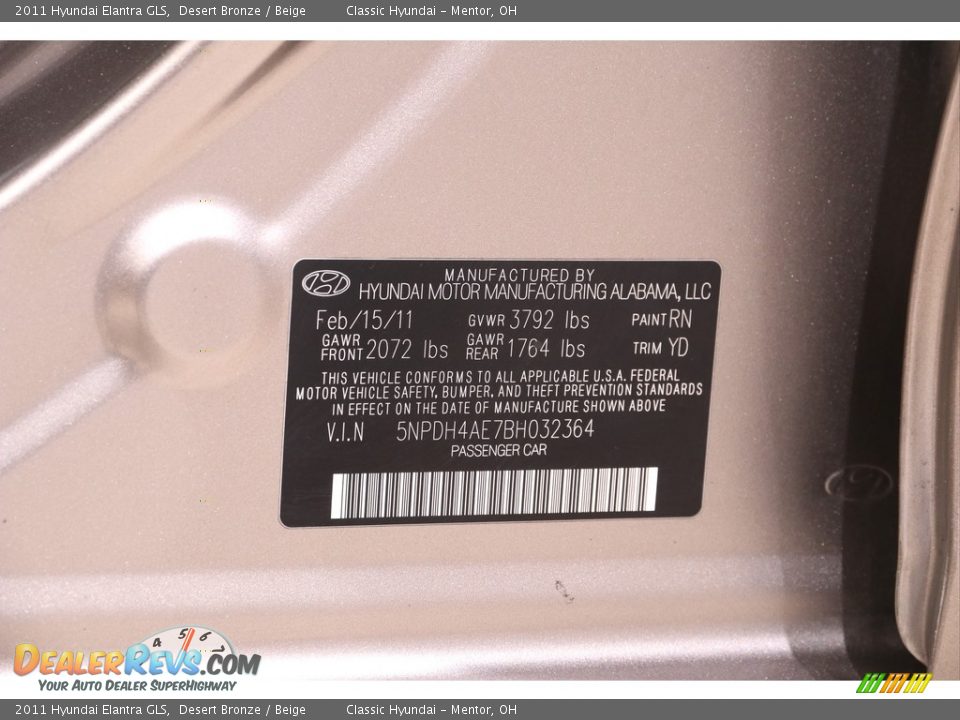 2011 Hyundai Elantra GLS Desert Bronze / Beige Photo #17