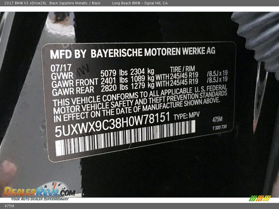 BMW Color Code 475M Black Sapphire Metallic