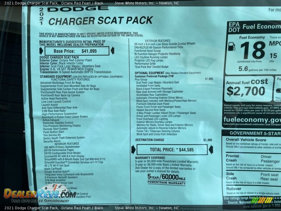 2021 Dodge Charger Scat Pack Window Sticker Photo #28