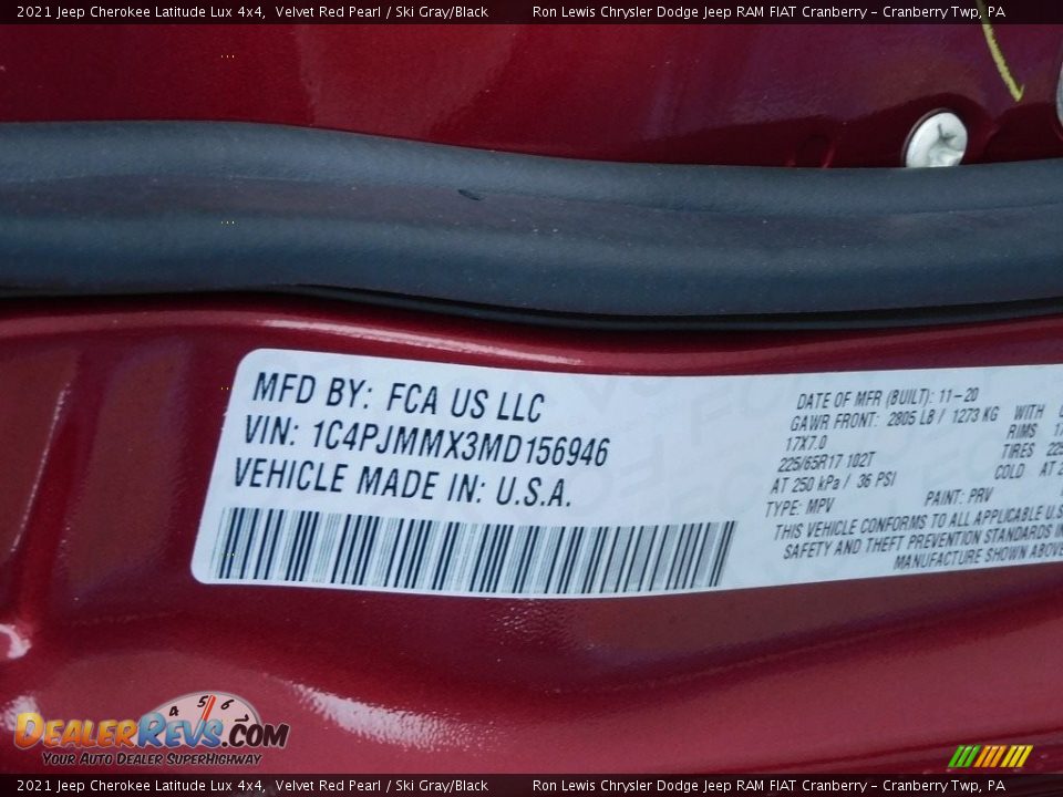 2021 Jeep Cherokee Latitude Lux 4x4 Velvet Red Pearl / Ski Gray/Black Photo #20