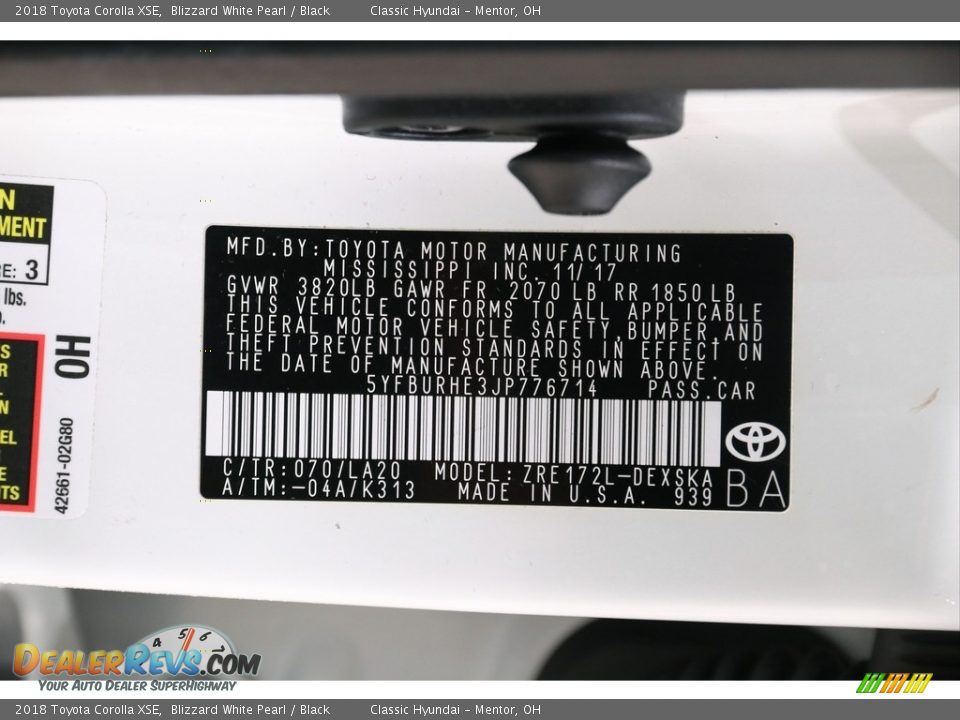 2018 Toyota Corolla XSE Blizzard White Pearl / Black Photo #22