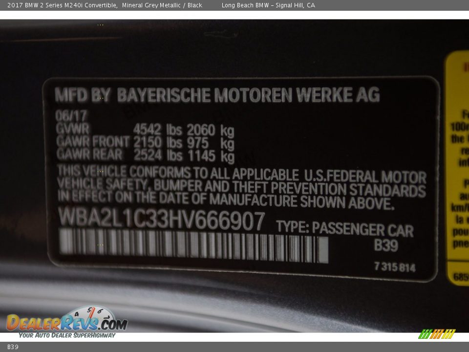 BMW Color Code B39 Mineral Grey Metallic