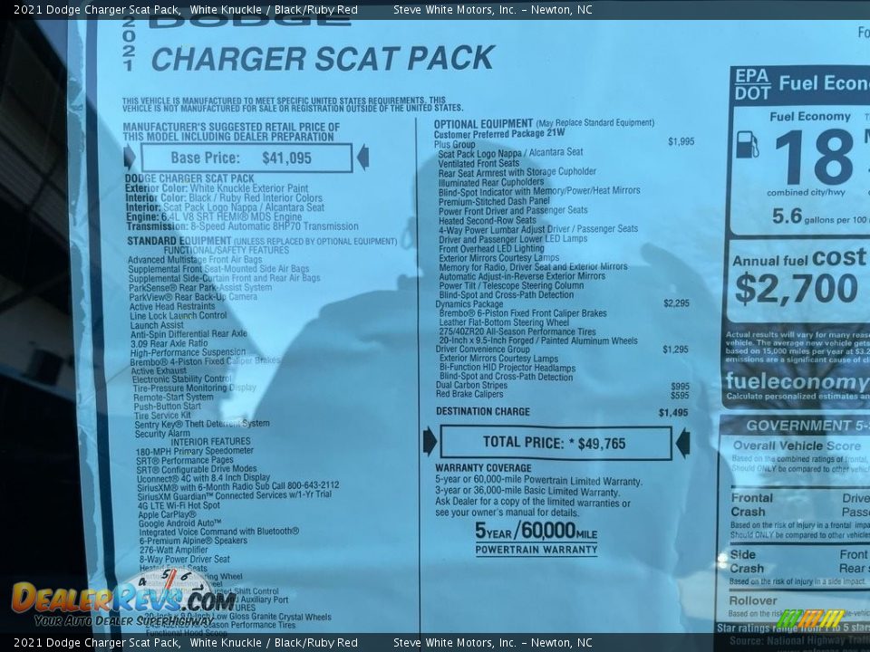 2021 Dodge Charger Scat Pack Window Sticker Photo #28