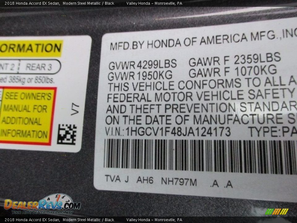 2018 Honda Accord EX Sedan Modern Steel Metallic / Black Photo #19