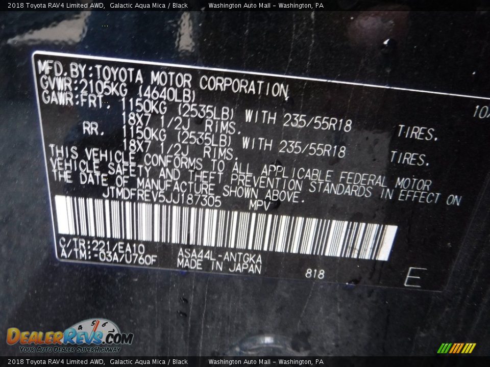 2018 Toyota RAV4 Limited AWD Galactic Aqua Mica / Black Photo #29