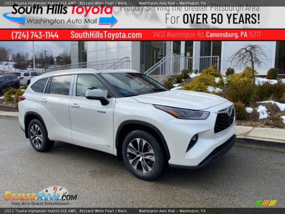 2021 Toyota Highlander Hybrid XLE AWD Blizzard White Pearl / Black Photo #1