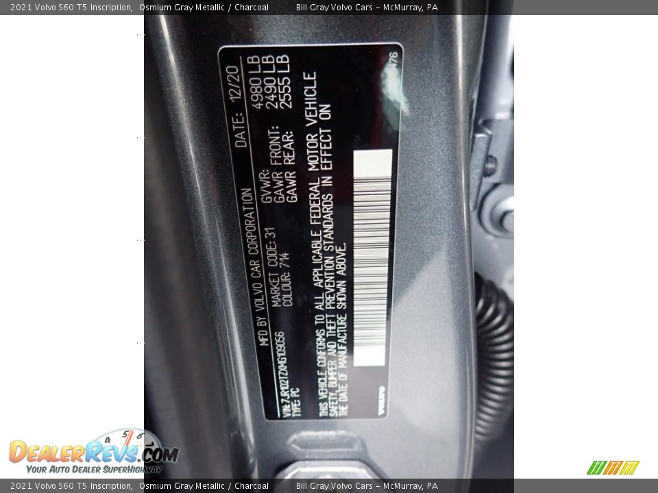 2021 Volvo S60 T5 Inscription Osmium Gray Metallic / Charcoal Photo #11