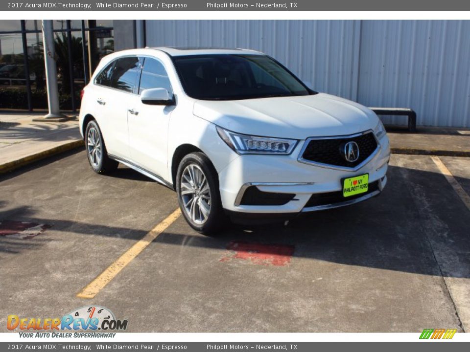 2017 Acura MDX Technology White Diamond Pearl / Espresso Photo #2