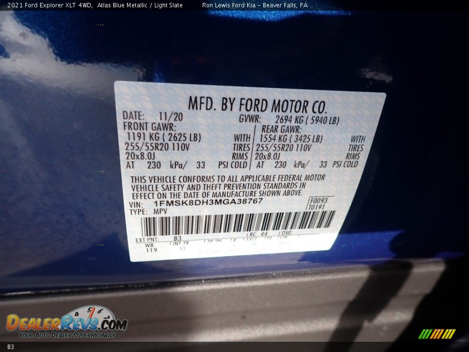 Ford Color Code B3 Atlas Blue Metallic