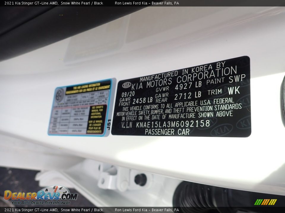 2021 Kia Stinger GT-Line AWD Snow White Pearl / Black Photo #12