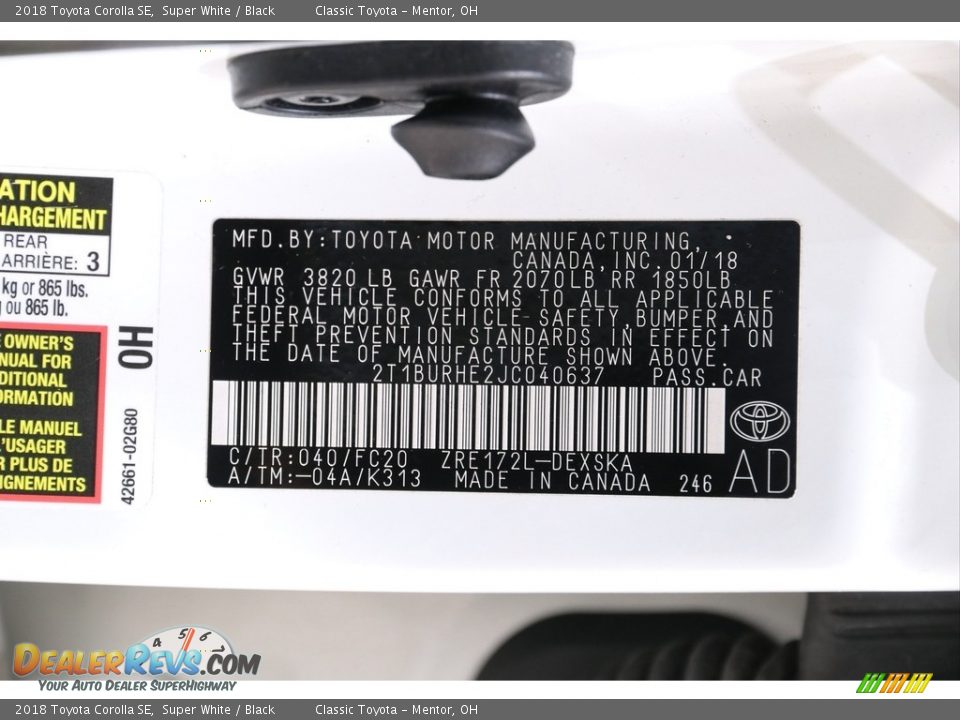 2018 Toyota Corolla SE Super White / Black Photo #20